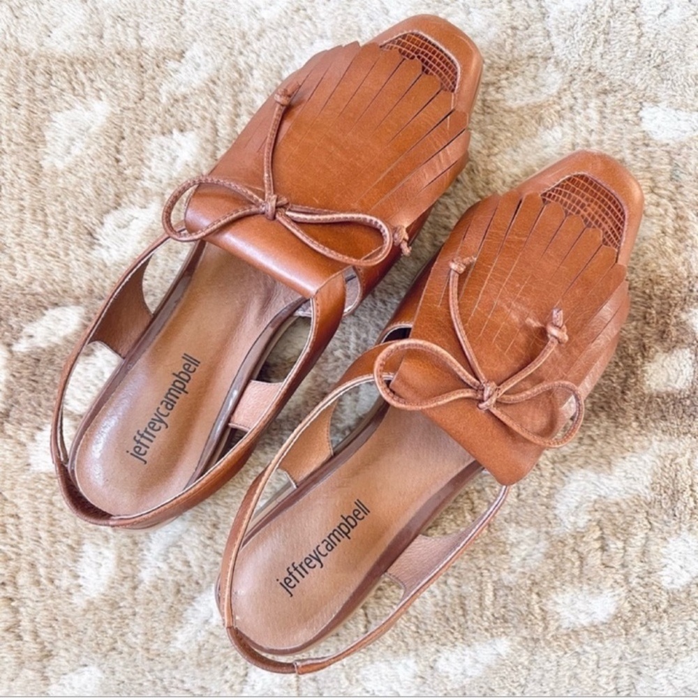 Jeffrey Campbell Oxbridge Cutout Slingback Leather Loafer In Tan Lizard Size 7